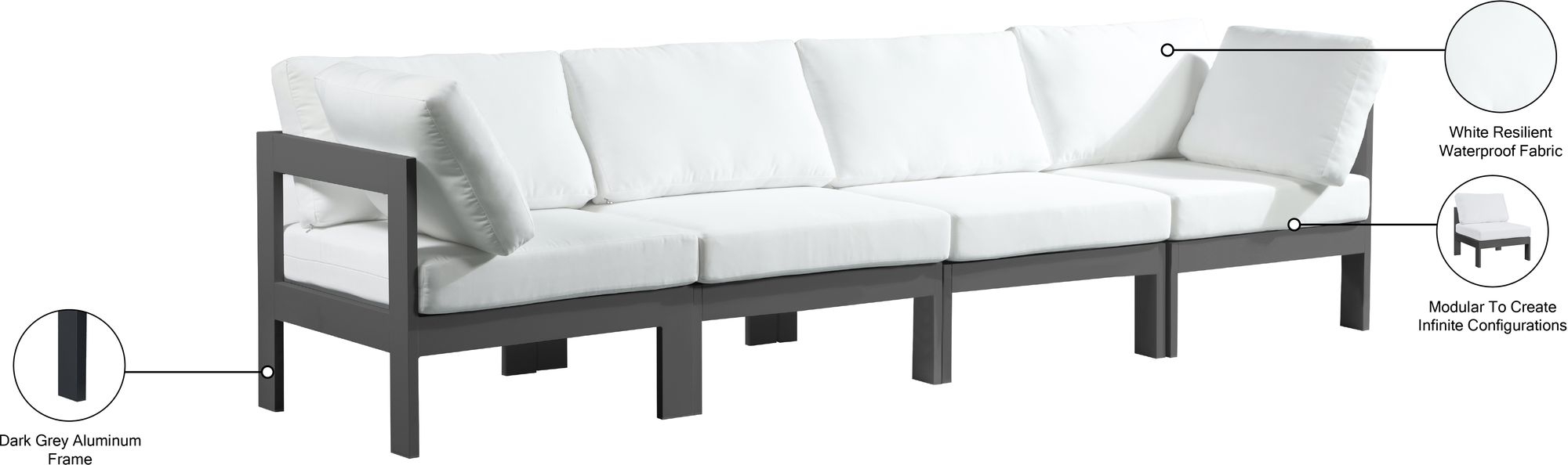 Nizuc 120" Outdoor Patio Waterproof Fabric Modular Sofa with Aluminum Frame