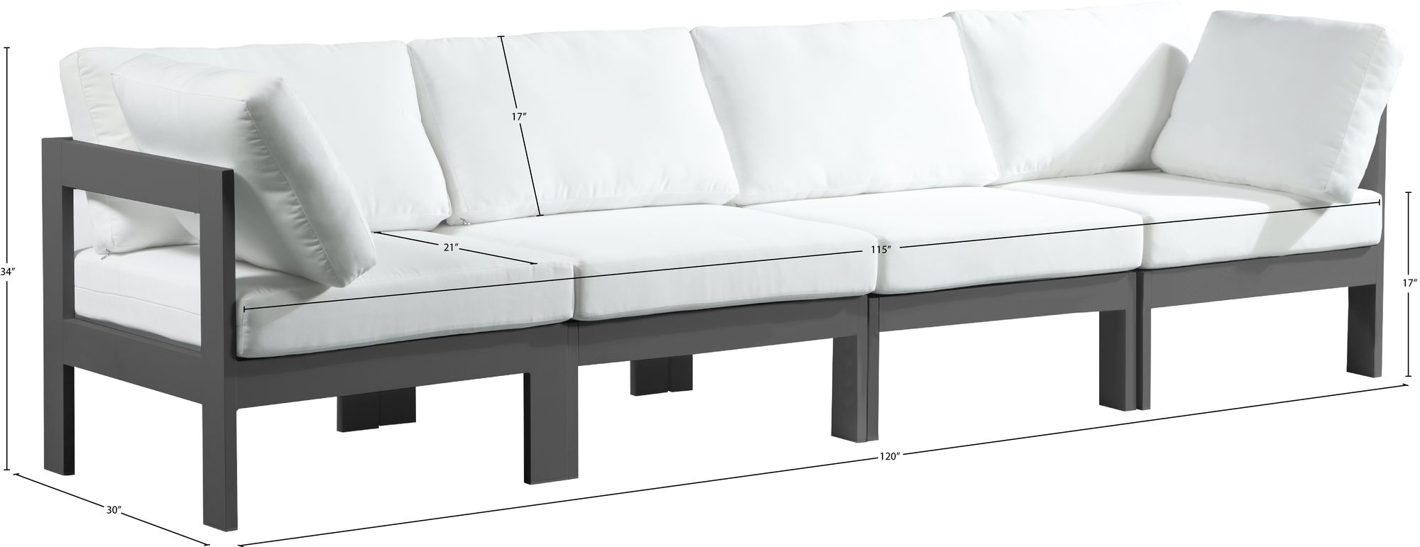 Nizuc 120" Outdoor Patio Waterproof Fabric Modular Sofa with Aluminum Frame