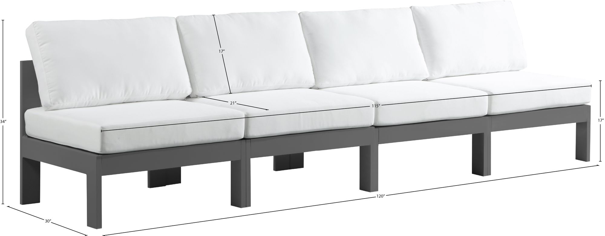 Nizuc 120" Outdoor Patio Waterproof Fabric Armless Modular Sofa with Aluminum Frame