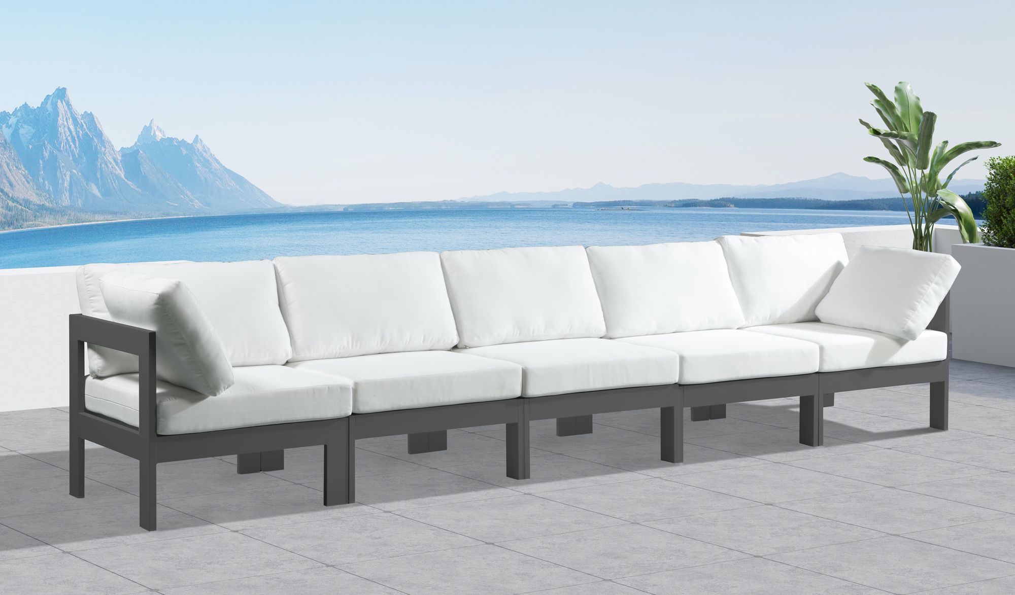 Nizuc 150" Outdoor Patio Waterproof Fabric Modular Sofa with Dark Grey Aluminum Frame