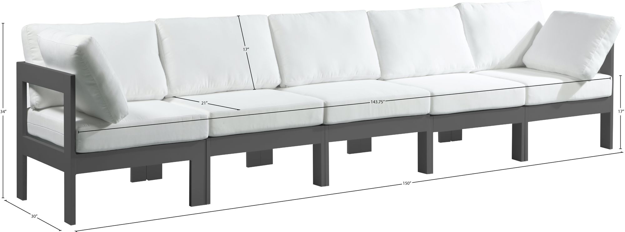 Nizuc 150" Outdoor Patio Waterproof Fabric Modular Sofa with Dark Grey Aluminum Frame