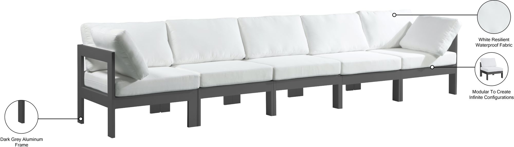 Nizuc 150" Outdoor Patio Waterproof Fabric Modular Sofa with Aluminum Frame