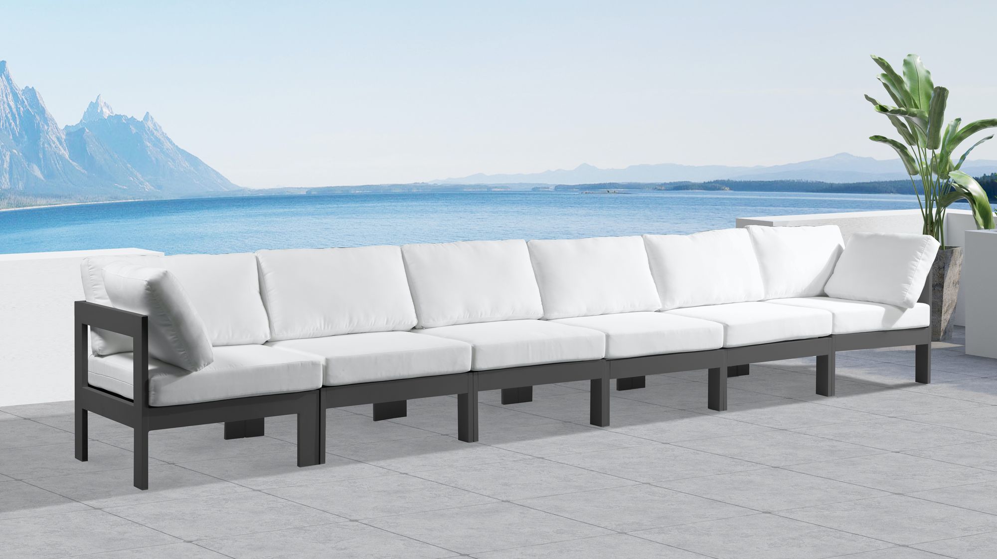 Nizuc 180" Outdoor Patio Waterproof Fabric Modular Sofa with Dark Grey Aluminum Frame