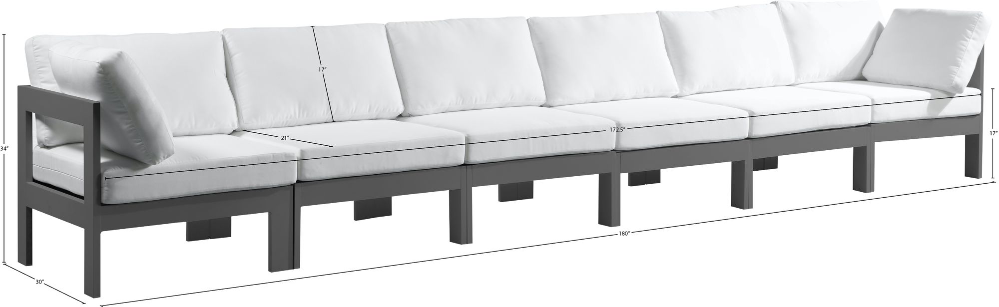 Nizuc 180" Outdoor Patio Waterproof Fabric Modular Sofa with Dark Grey Aluminum Frame
