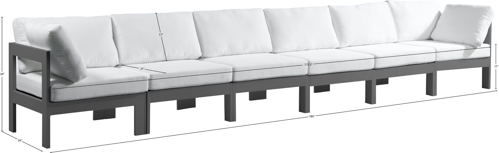 Nizuc 180" Outdoor Patio Waterproof Fabric Modular Sofa with Aluminum Frame