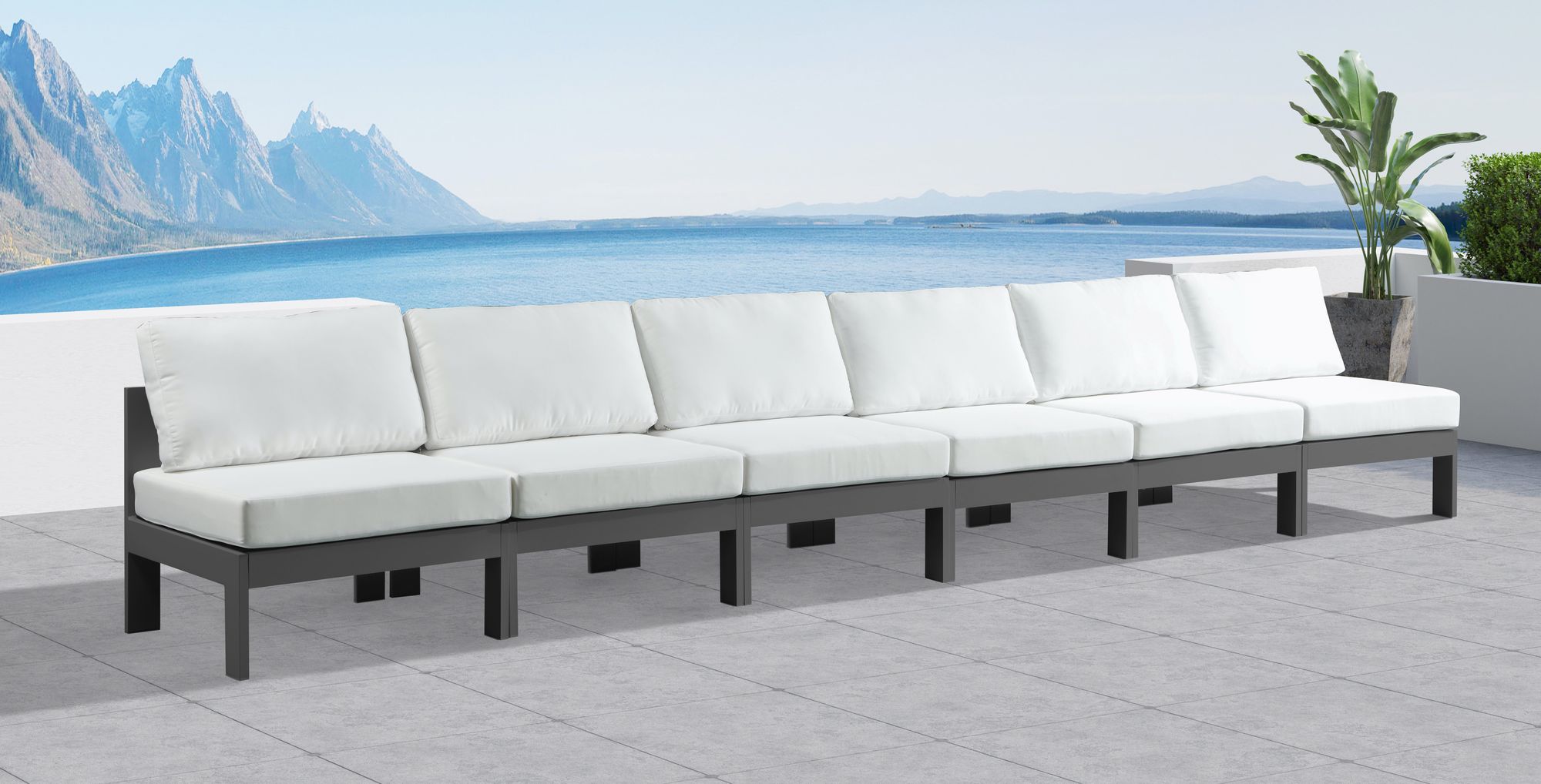 Nizuc 180" Outdoor Patio Waterproof Fabric Armless Modular Sofa with Dark Grey Aluminum Frame