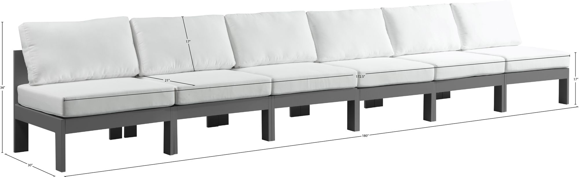 Nizuc 180" Outdoor Patio Waterproof Fabric Armless Modular Sofa with Aluminum Frame