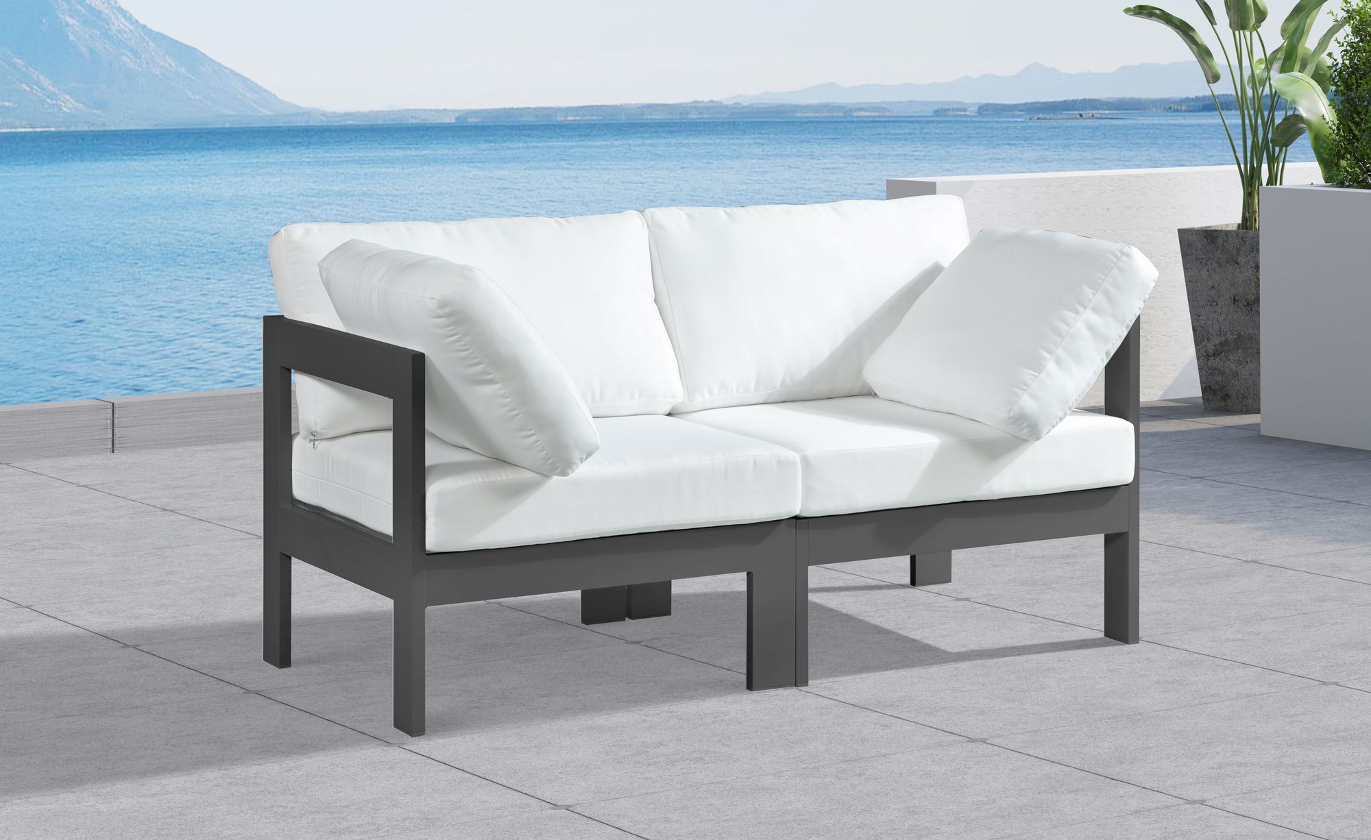 Nizuc 60" Outdoor Patio Waterproof Fabric Modular Sofa with Dark Grey Aluminum Frame