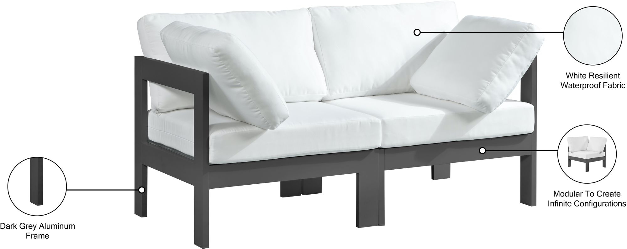 Nizuc 60" Outdoor Patio Waterproof Fabric Modular Sofa with Aluminum Frame