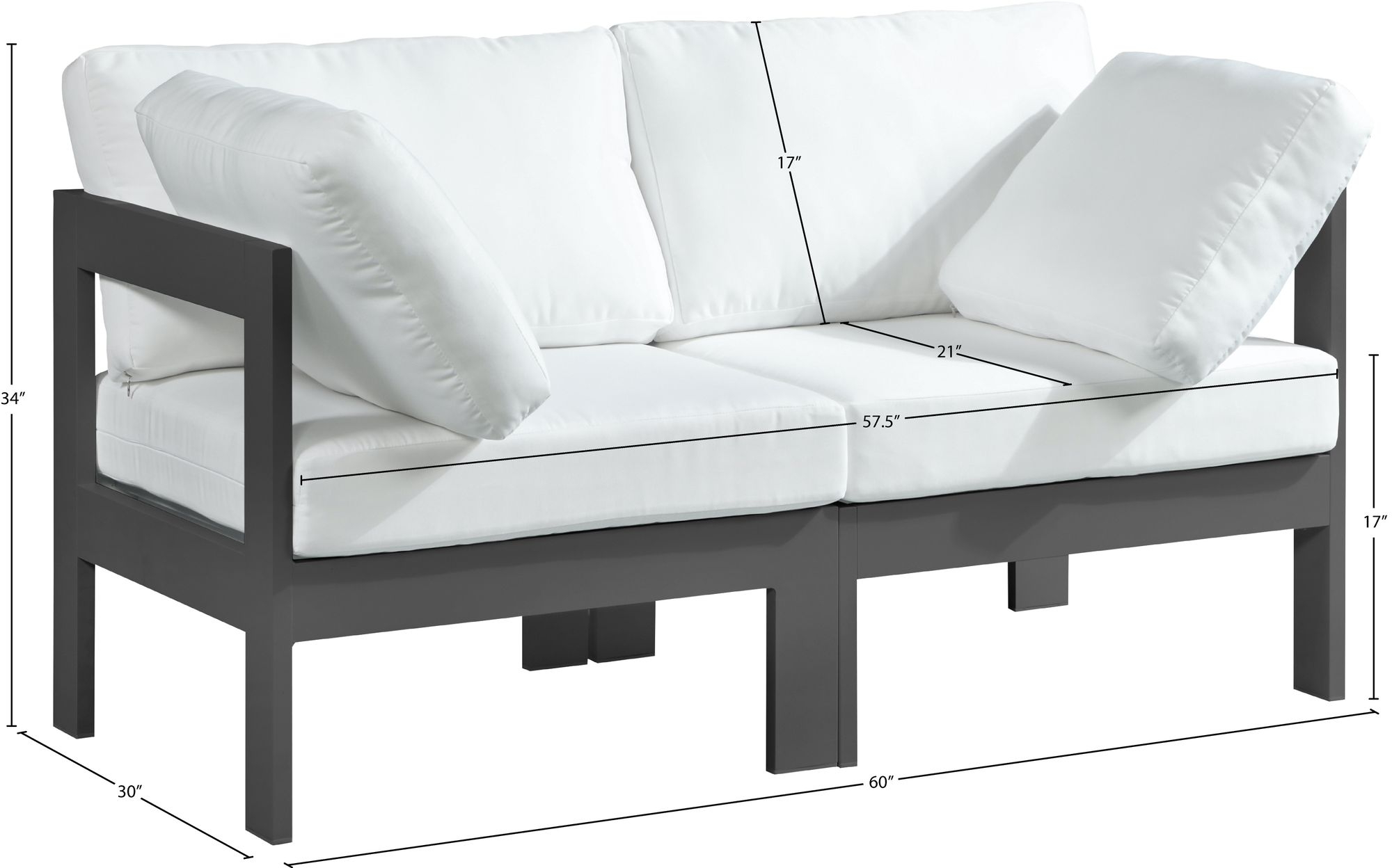 Nizuc 60" Outdoor Patio Waterproof Fabric Modular Sofa with Aluminum Frame