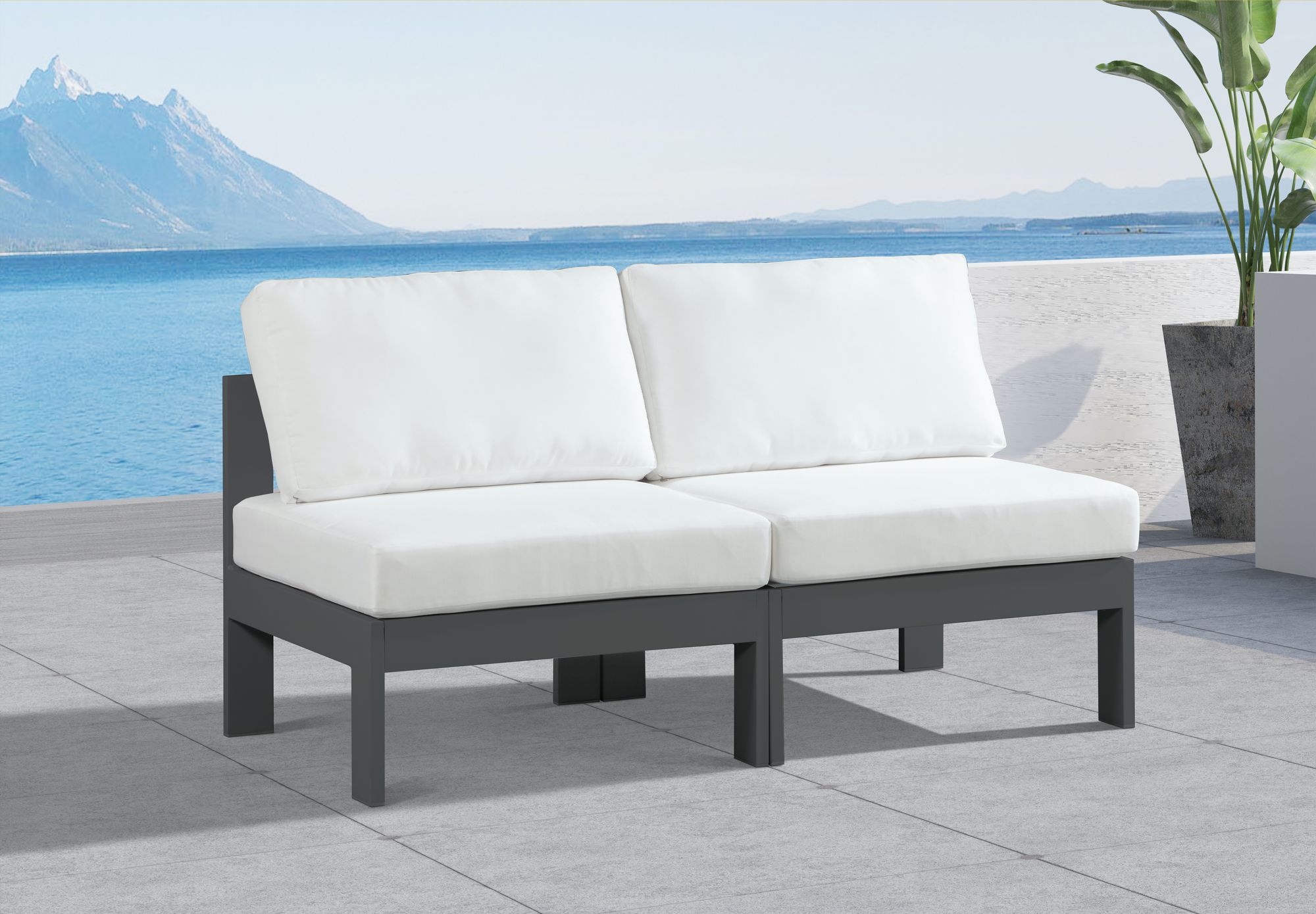 Nizuc 60" Outdoor Patio Waterproof Fabric Armless Modular Sofa with Dark Grey Aluminum Frame
