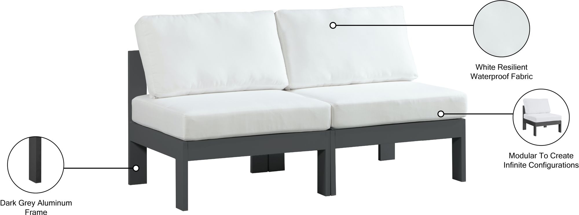 Nizuc 60" Outdoor Patio Waterproof Fabric Armless Modular Sofa with Aluminum Frame