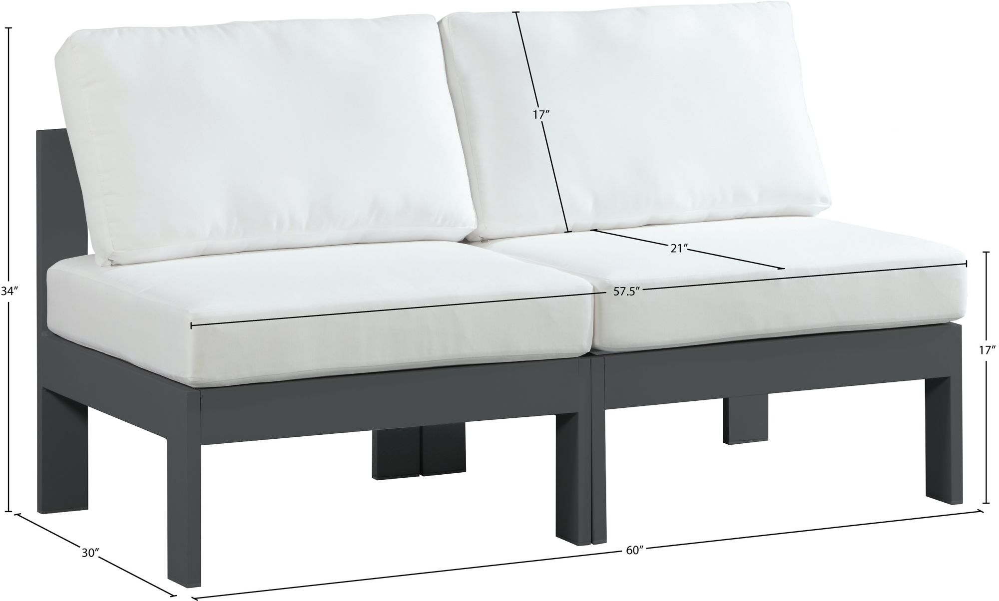Nizuc 60" Outdoor Patio Waterproof Fabric Armless Modular Sofa with Aluminum Frame
