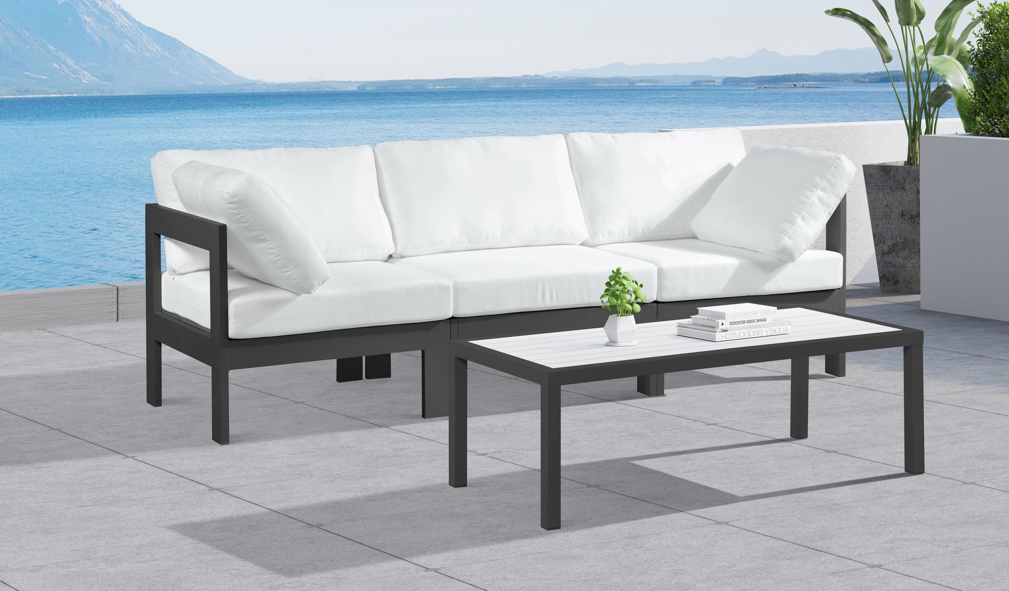 Nizuc 90" Outdoor Patio Waterproof Fabric Modular Sofa with Dark Grey Aluminum Frame