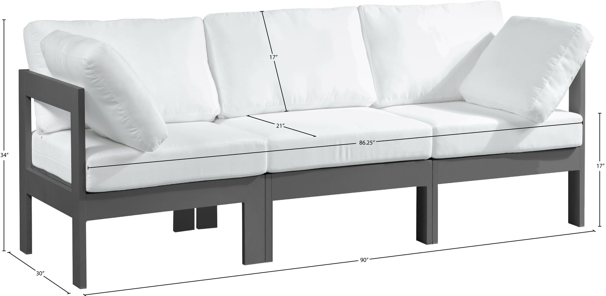 Nizuc 90" Outdoor Patio Waterproof Fabric Modular Sofa with Aluminum Frame