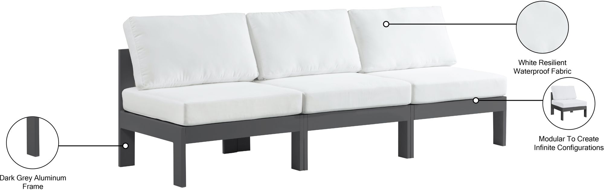 Nizuc 90" Outdoor Patio Waterproof Fabric Armless Modular Sofa with Aluminum Frame