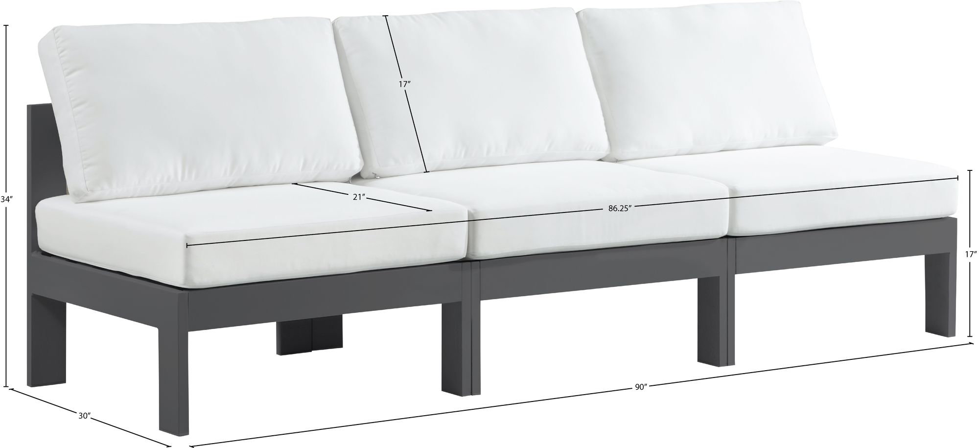 Nizuc 90" Outdoor Patio Waterproof Fabric Armless Modular Sofa with Aluminum Frame