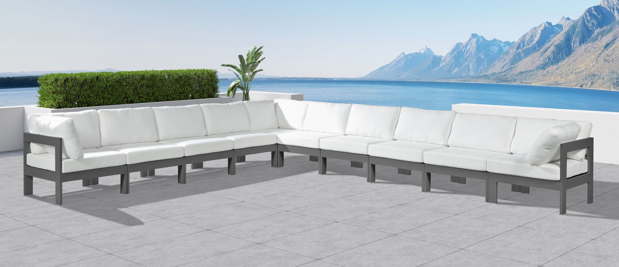 Nizuc 180" 10-Piece Outdoor Patio Waterproof Fabric Modular Sectional with Dark Grey Aluminum Frame