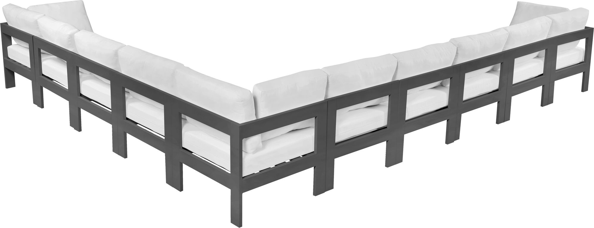 Nizuc 180" 10-Piece Outdoor Patio Waterproof Fabric Modular Sectional with Dark Grey Aluminum Frame