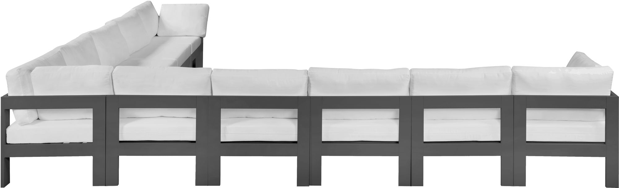 Nizuc 180" 10-Piece Outdoor Patio Waterproof Fabric Modular Sectional with Dark Grey Aluminum Frame