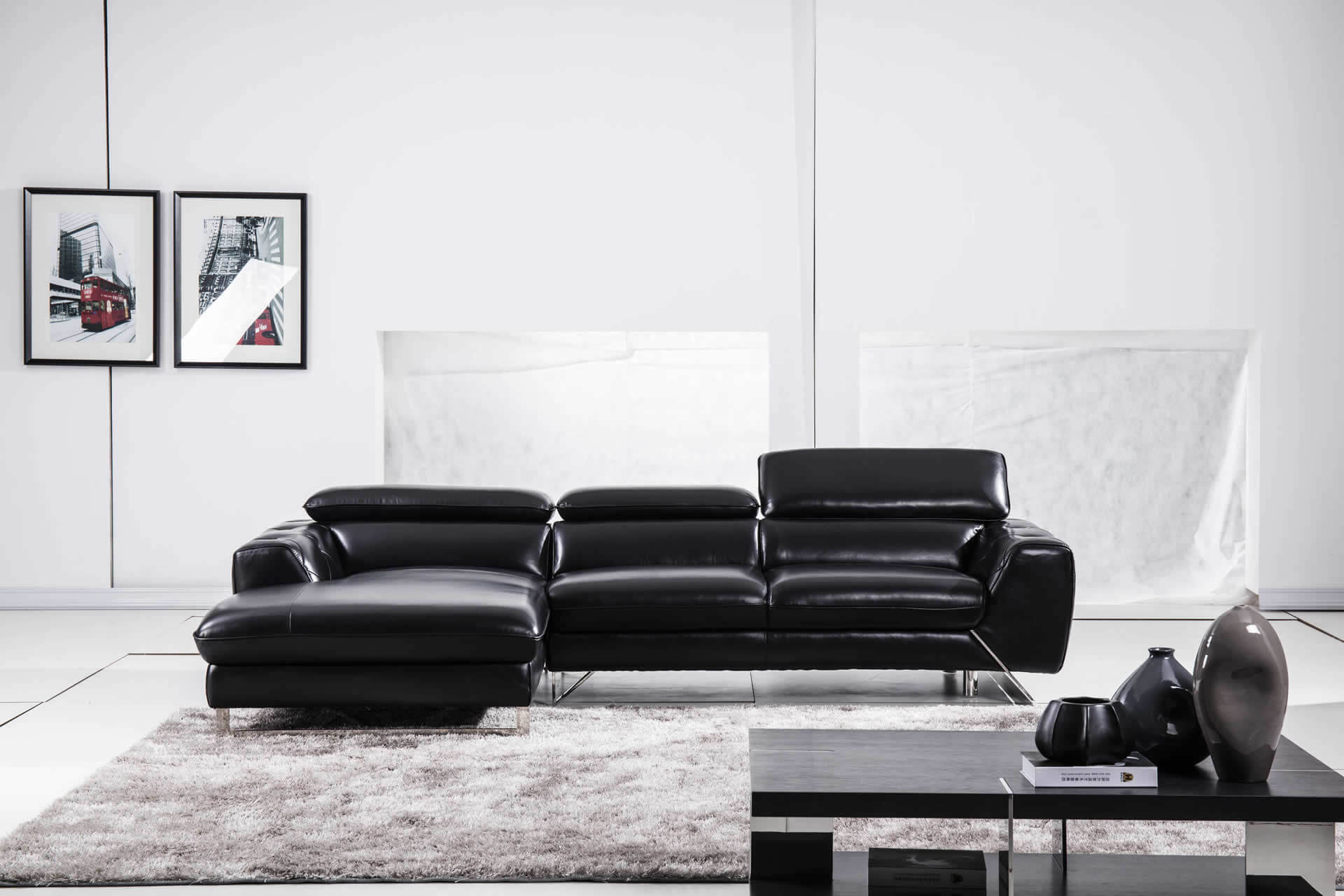 S98 Top Grain Leather/Split Sectional Sofa, Left Arm Chaise Facing