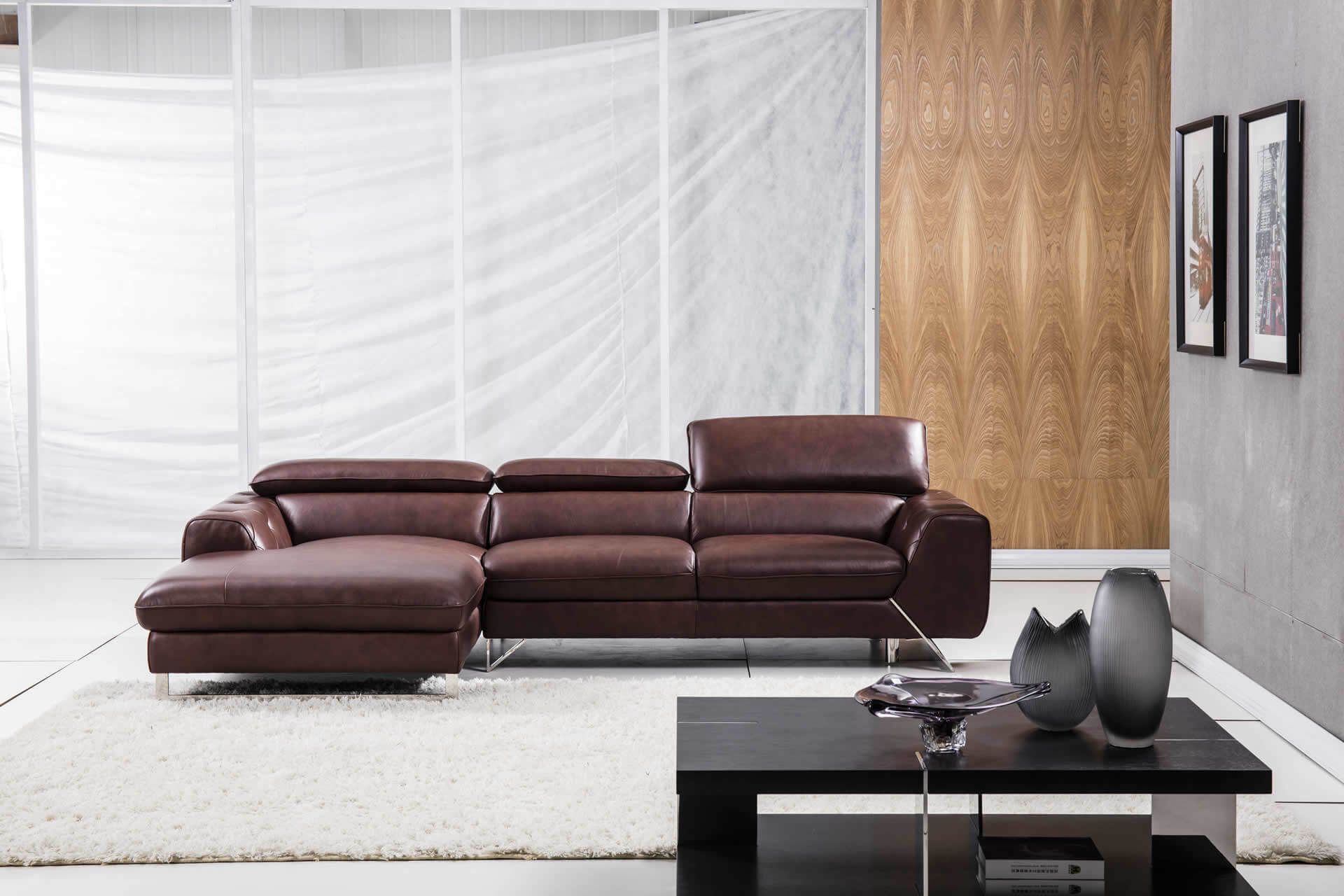 S98 Top Grain Leather/Split Sectional Sofa, Left Arm Chaise Facing