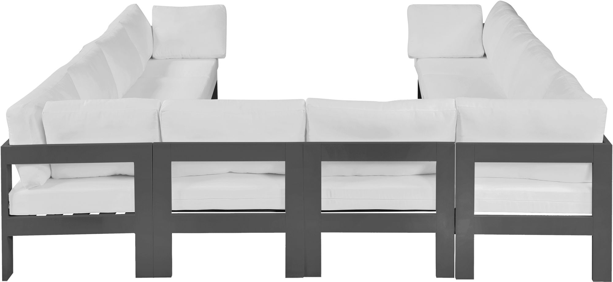 Nizuc 120" 10-Piece Outdoor Patio Waterproof Fabric Modular U-Shape Sectional with Dark Grey Aluminum Frame