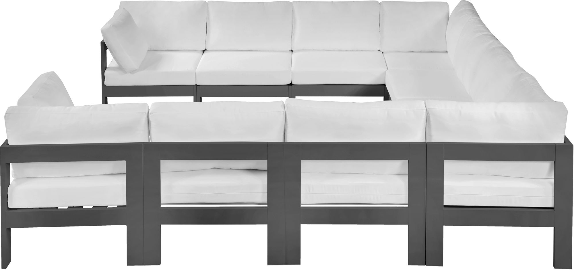 Nizuc 120" 10-Piece Outdoor Patio Waterproof Fabric Modular U-Shape Sectional with Dark Grey Aluminum Frame