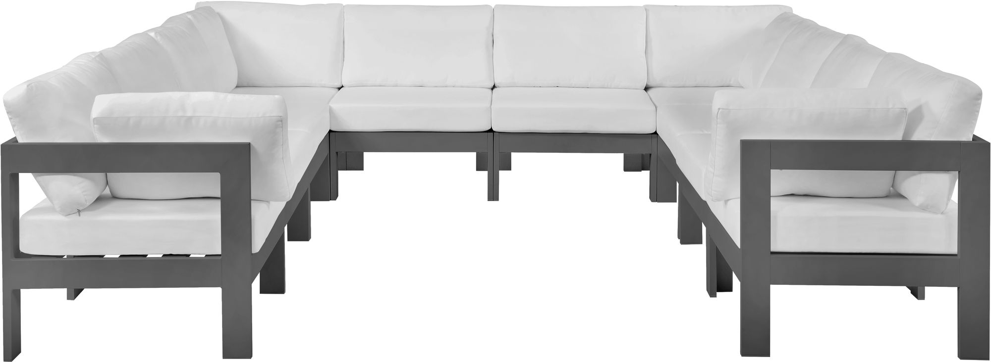 Nizuc 120" 10-Piece Outdoor Patio Waterproof Fabric Modular U-Shape Sectional with Dark Grey Aluminum Frame