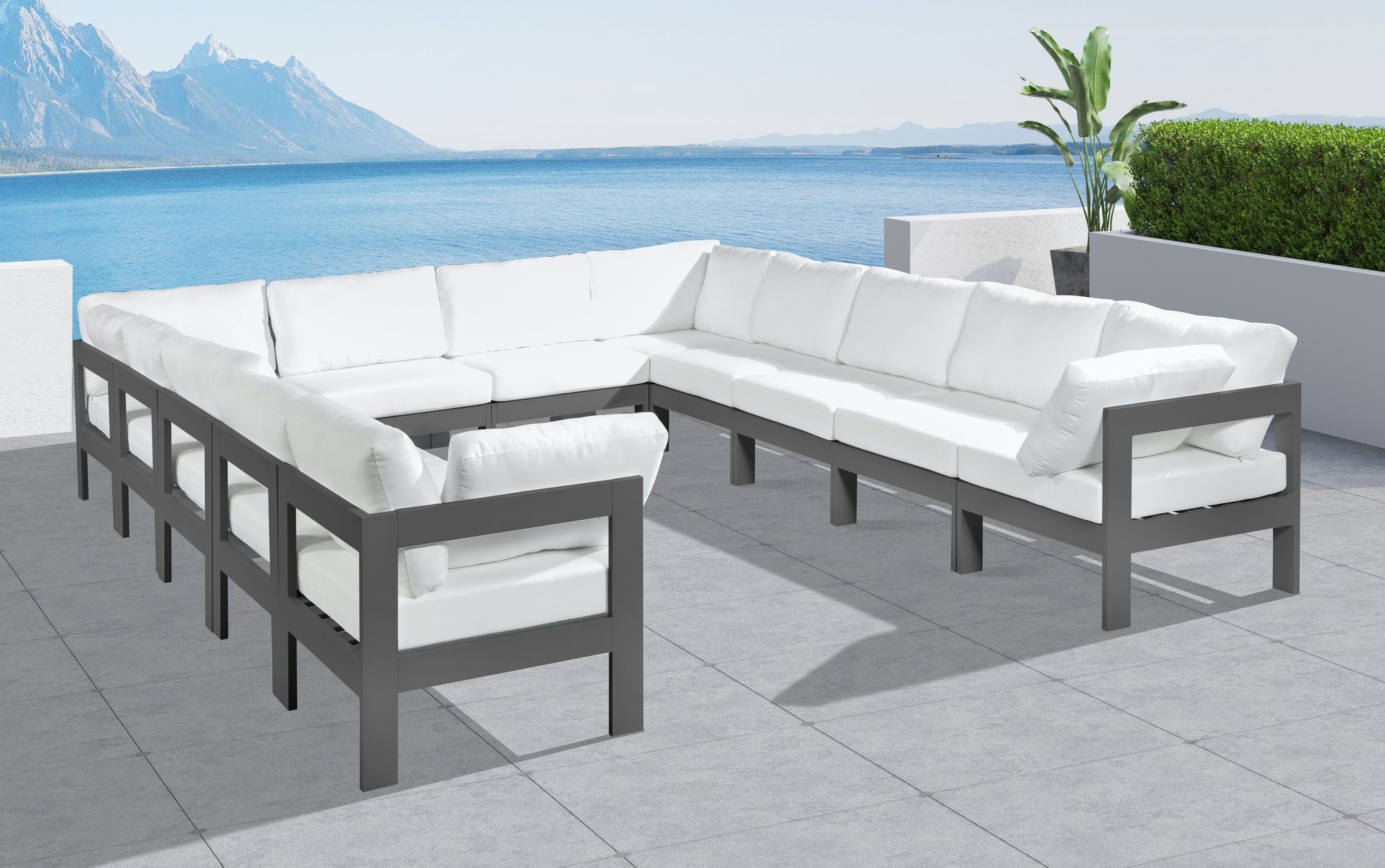 Nizuc 120" 12-Piece Outdoor Patio Waterproof Fabric Modular U-Shape Sectional with Aluminum Frame