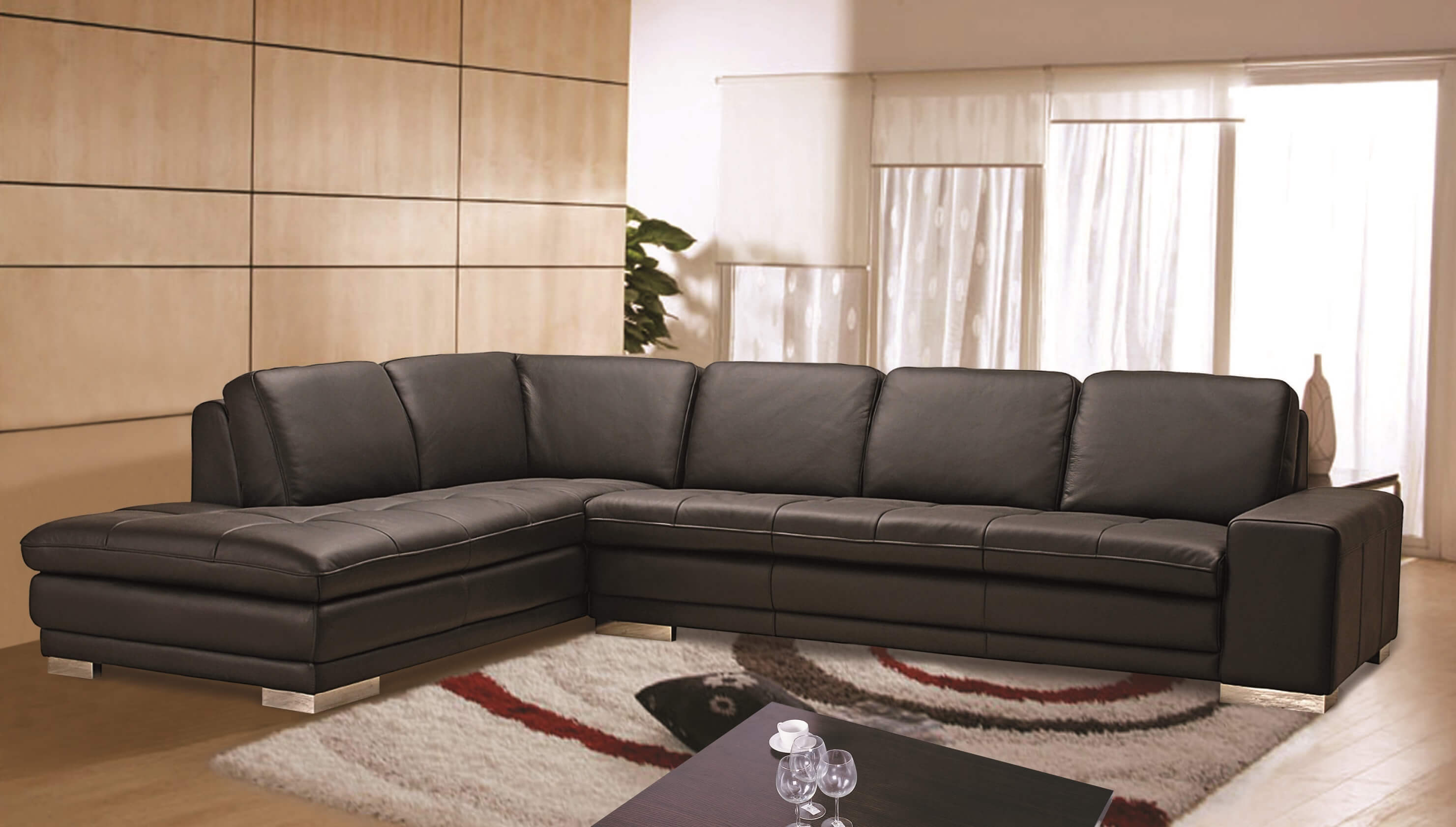 Block Top Grain Leather L-Shape Sectional Sofa