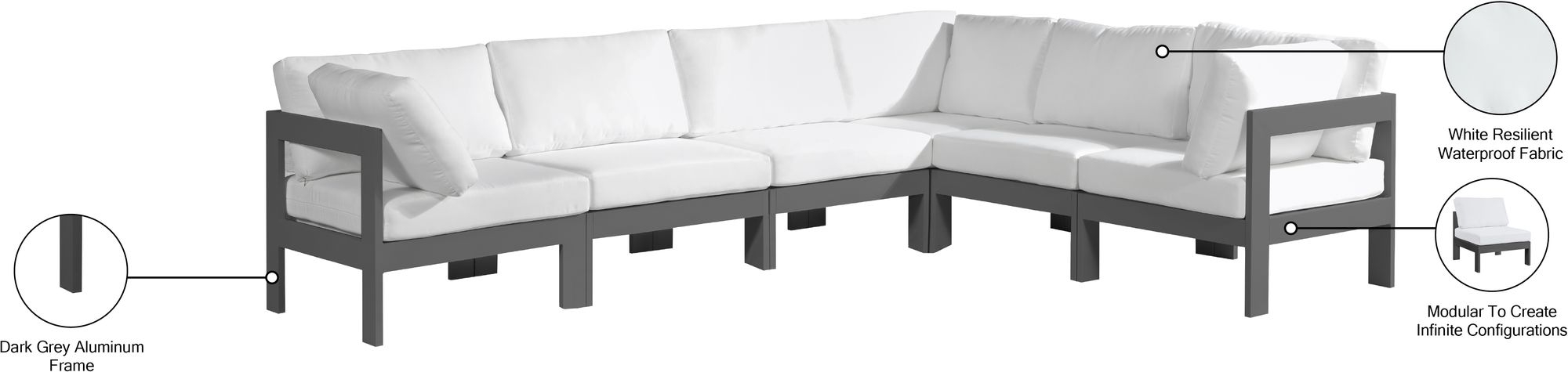 Nizuc 120" 6-Piece Outdoor Patio Waterproof Fabric Modular Sectional with Aluminum Frame