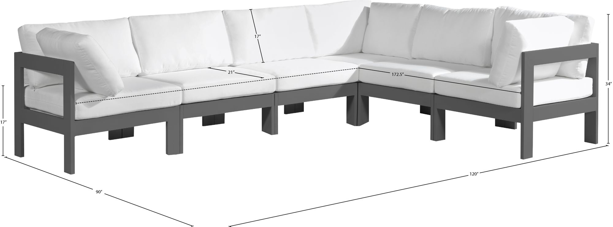 Nizuc 120" 6-Piece Outdoor Patio Waterproof Fabric Modular Sectional with Aluminum Frame