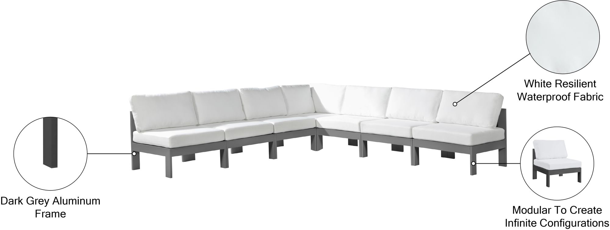 Nizuc 120" 7-Piece Outdoor Patio Waterproof Fabric Modular Armless Sectional with Aluminum Frame