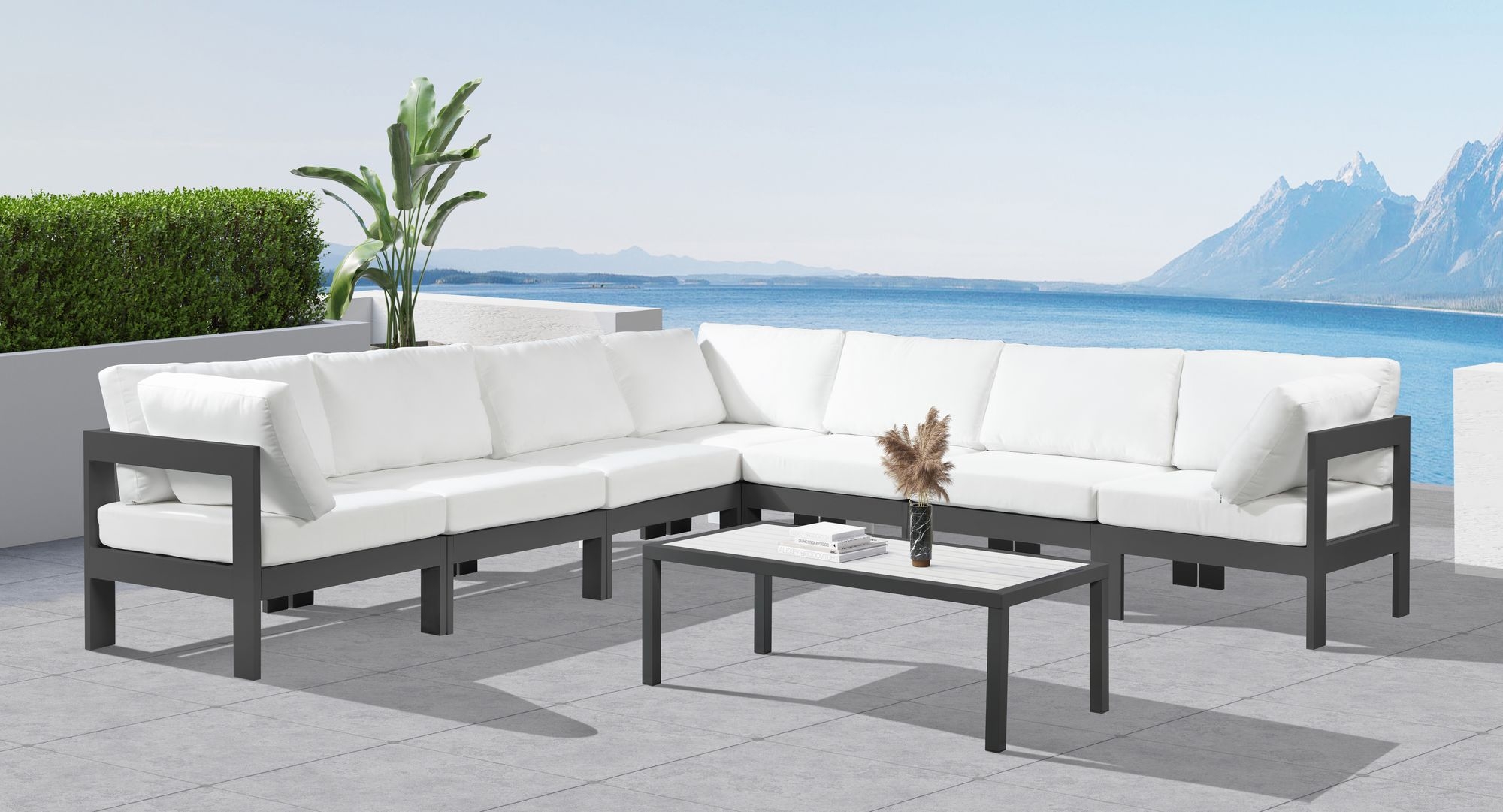 Nizuc 120" 7-Piece Outdoor Patio Waterproof Fabric Modular Sectional with Aluminum Frame