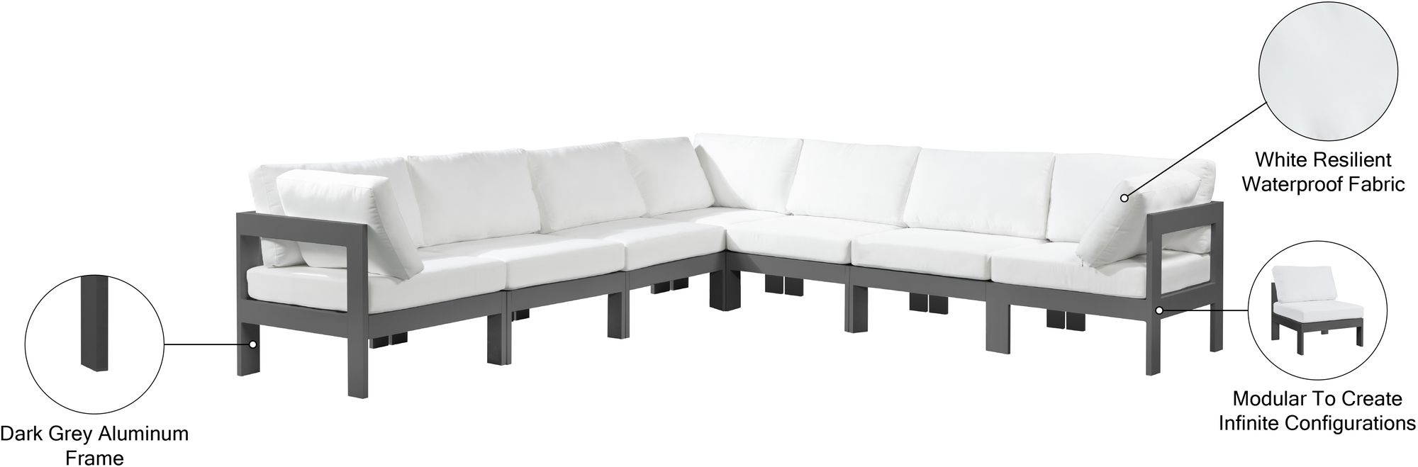 Nizuc 120" 7-Piece Outdoor Patio Waterproof Fabric Modular Sectional with Aluminum Frame