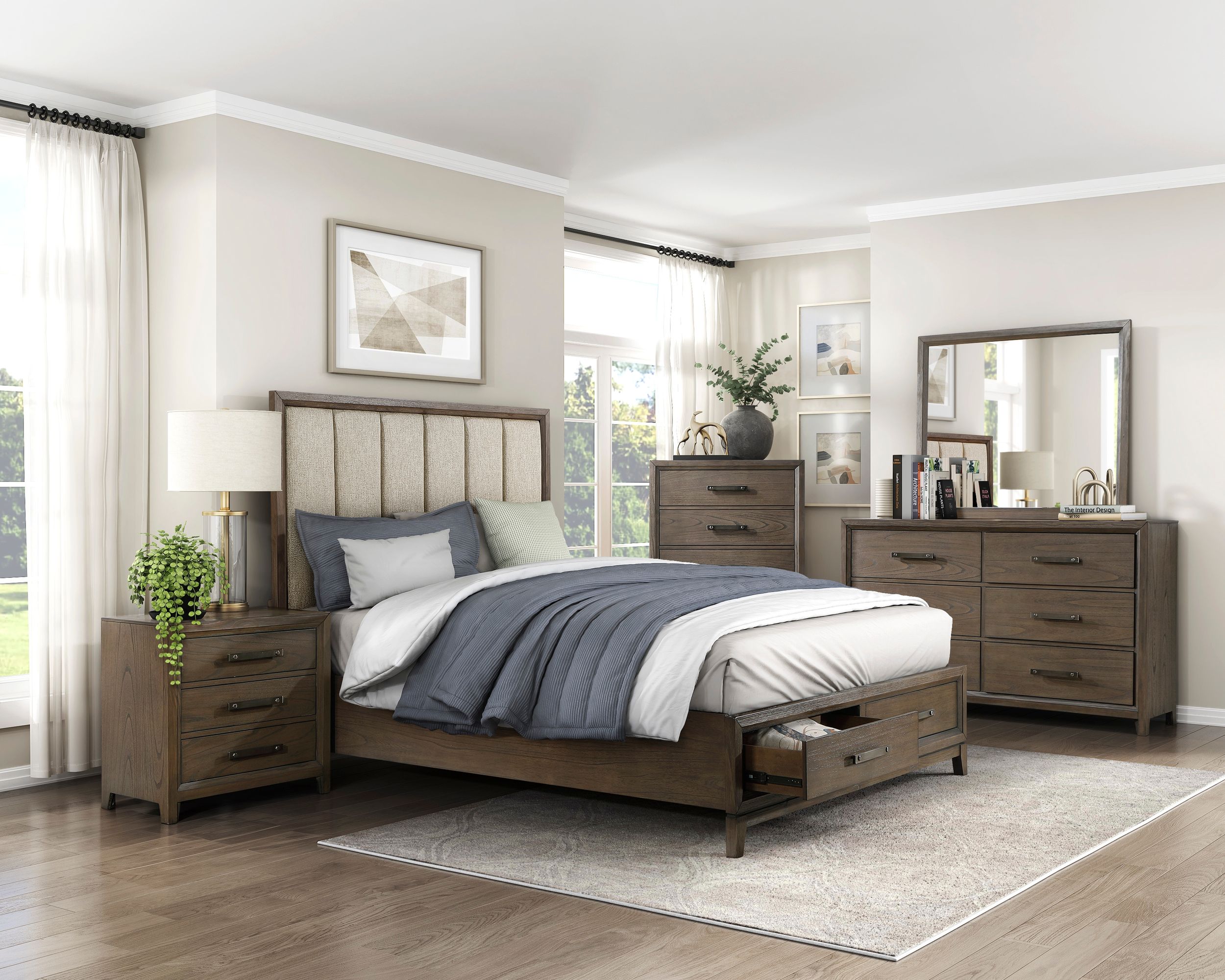 Cambridge Chenille/Wood California King Storage Platform Bed