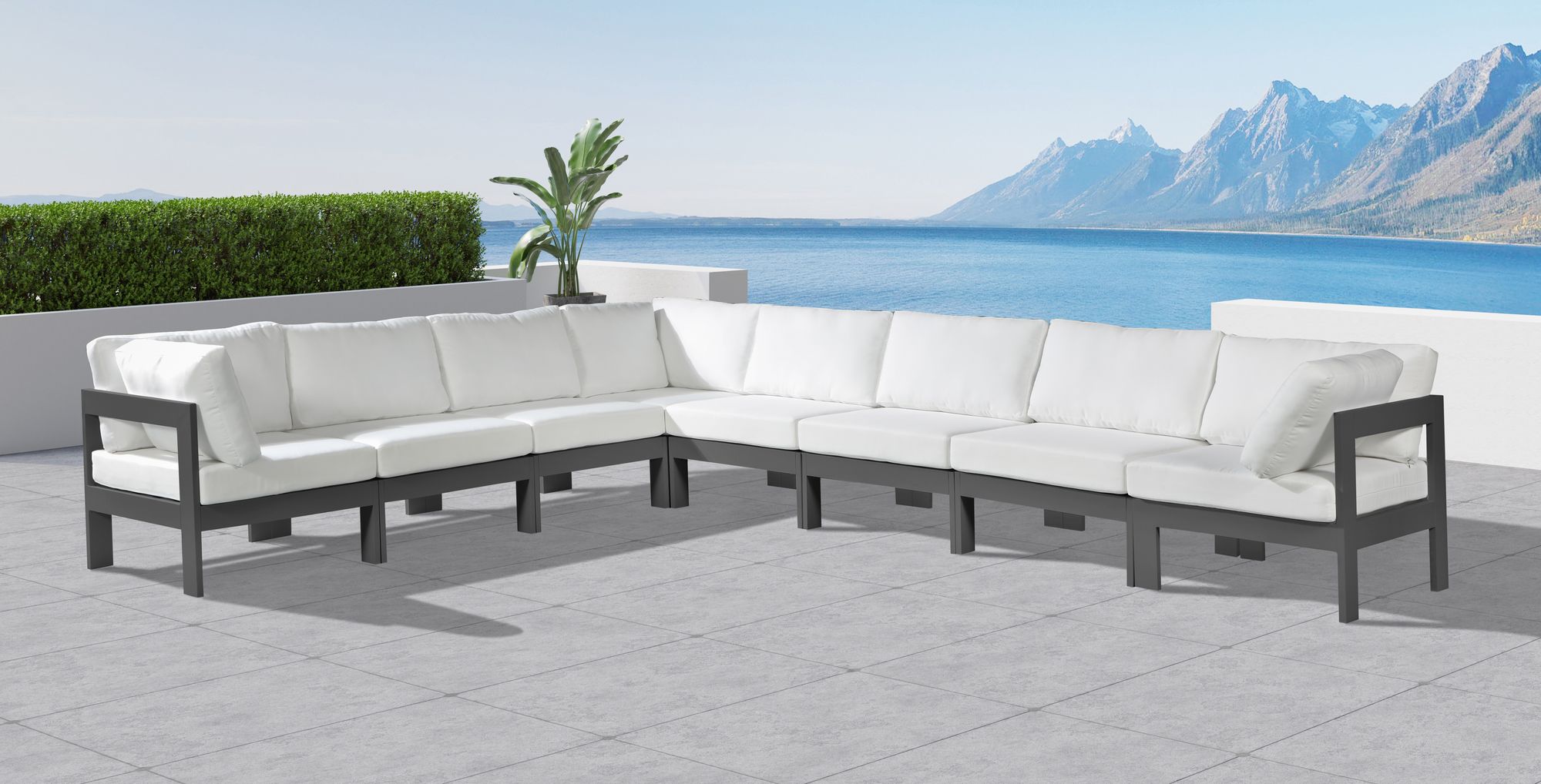 Nizuc 150" 8-Piece Outdoor Patio Waterproof Fabric Modular Sectional with Dark Grey Aluminum Frame