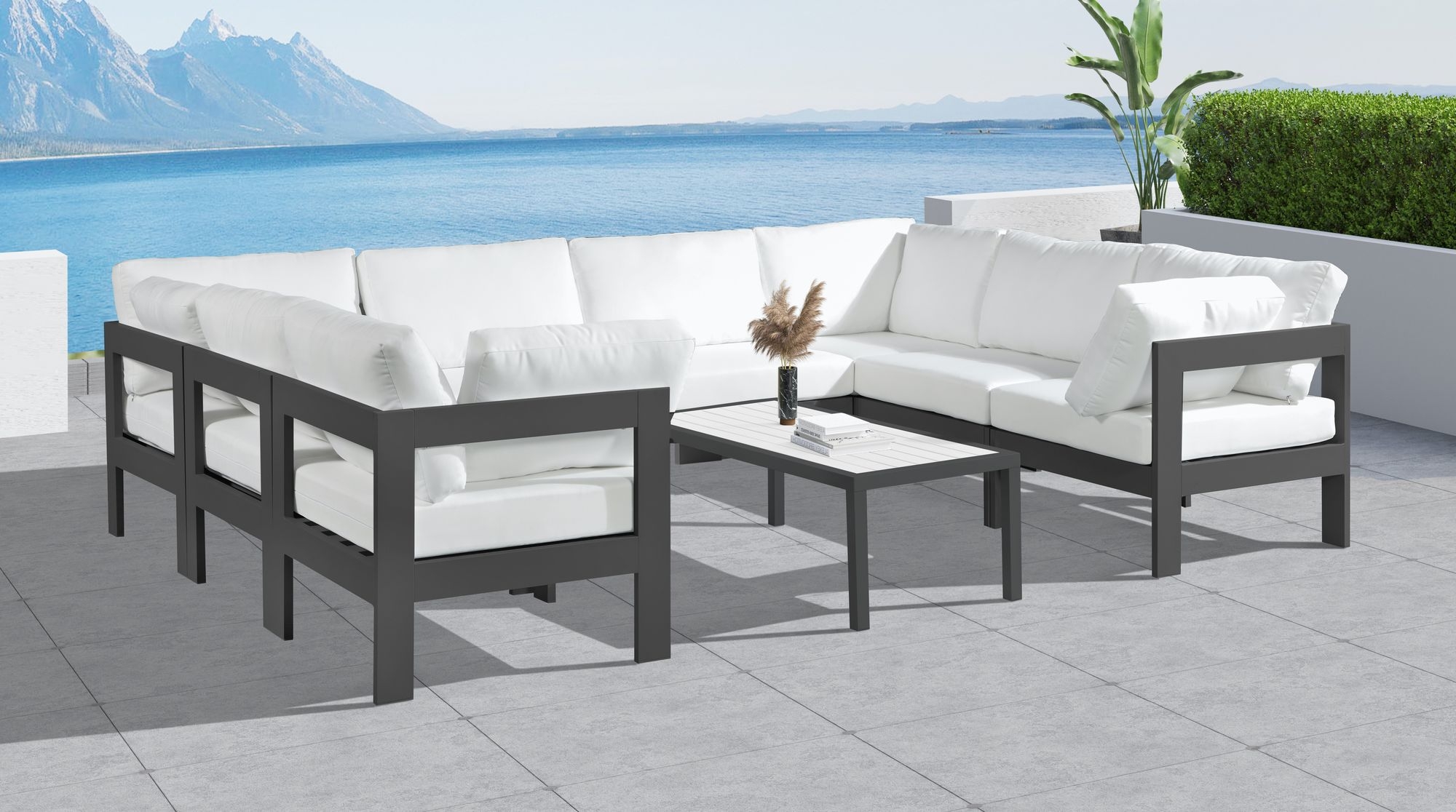 Nizuc 120" 8-Piece Outdoor Patio Waterproof Fabric Modular U-Shape Sectional with Aluminum Frame