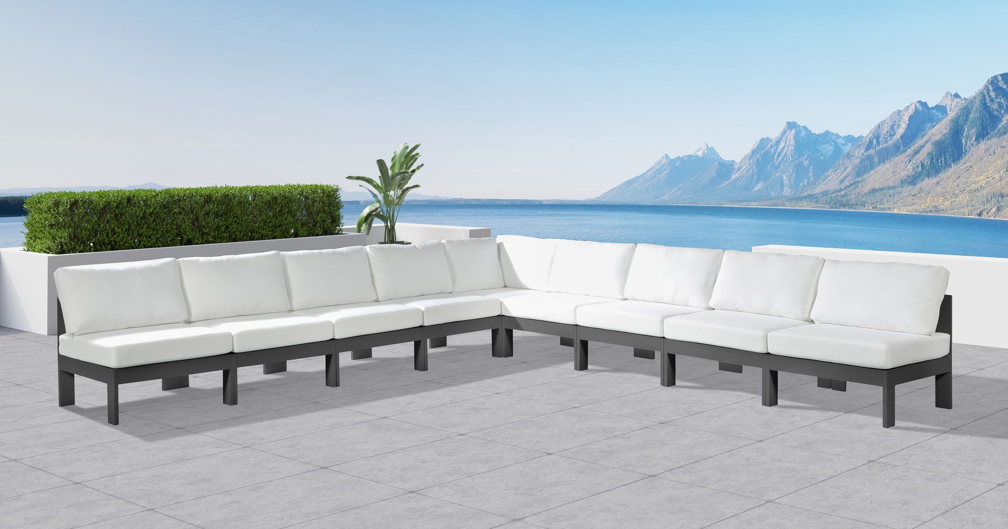 Nizuc 150" 9-Piece Outdoor Patio Waterproof Fabric Modular Armless Sectional with Dark Grey Aluminum Frame
