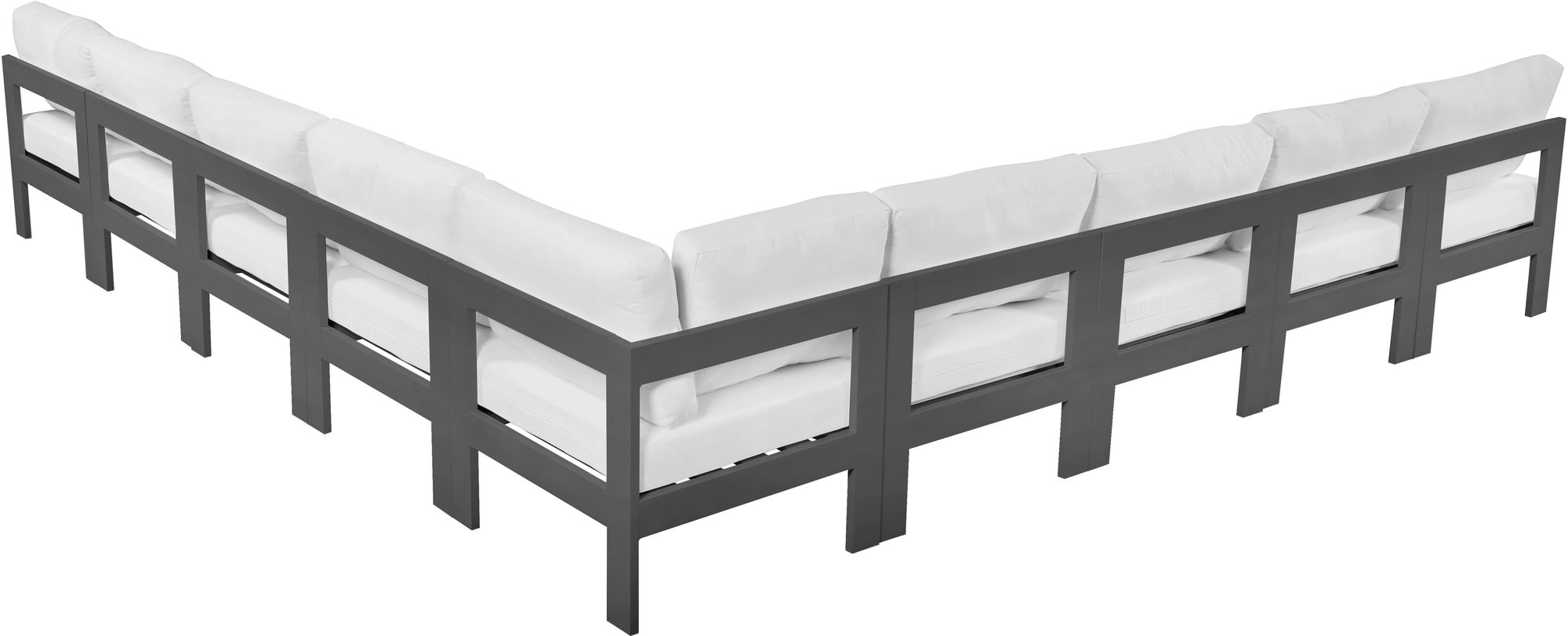 Nizuc 150" 9-Piece Outdoor Patio Waterproof Fabric Modular Armless Sectional with Dark Grey Aluminum Frame