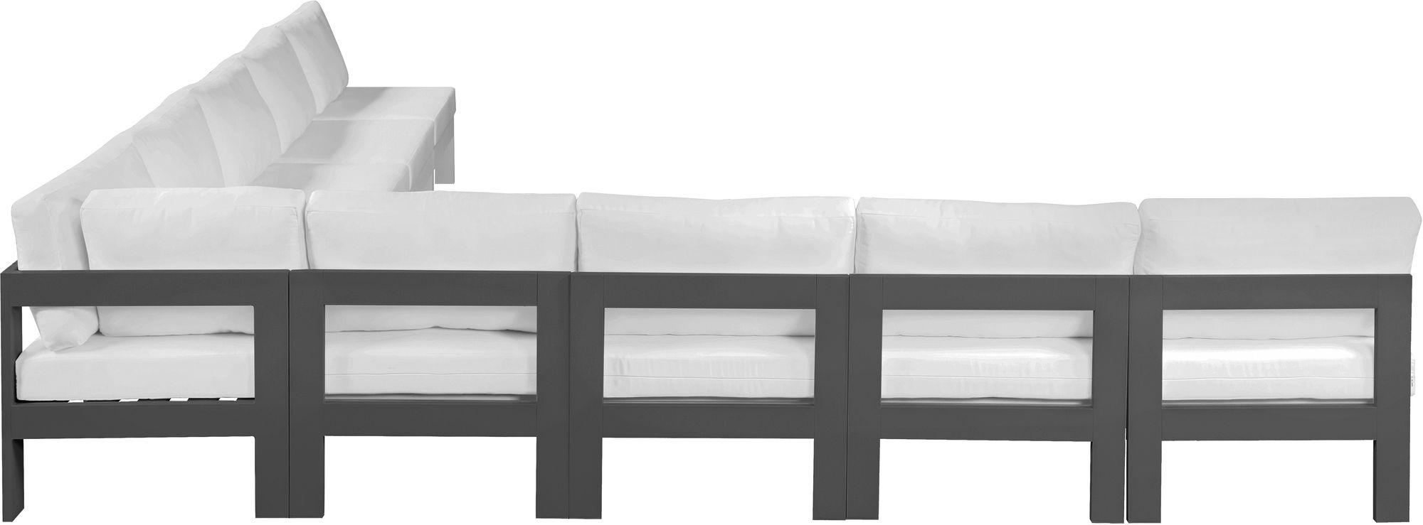 Nizuc 150" 9-Piece Outdoor Patio Waterproof Fabric Modular Armless Sectional with Dark Grey Aluminum Frame