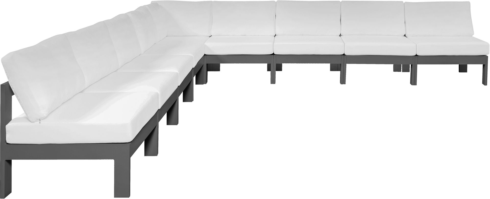 Nizuc 150" 9-Piece Outdoor Patio Waterproof Fabric Modular Armless Sectional with Dark Grey Aluminum Frame