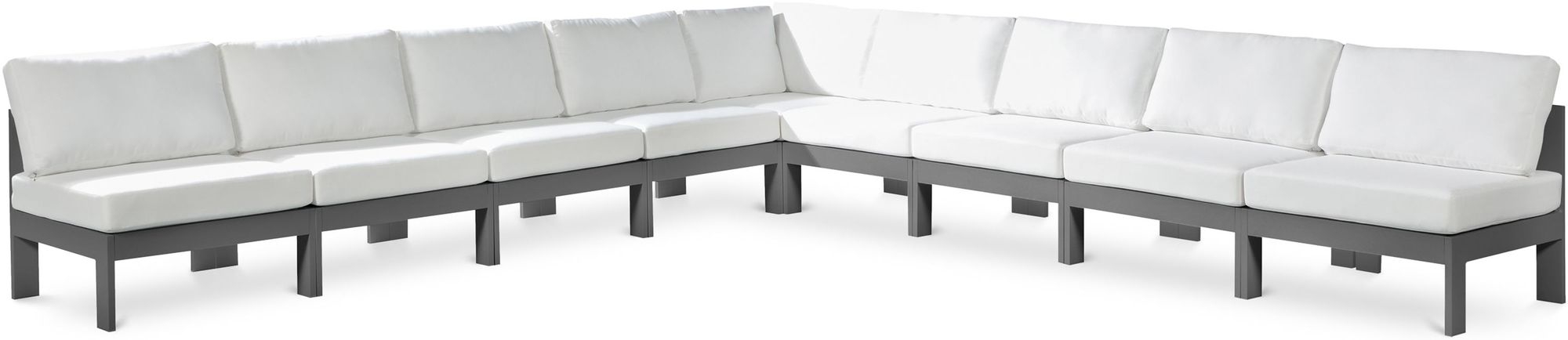 Nizuc 150" 9-Piece Outdoor Patio Waterproof Fabric Modular Armless Sectional with Aluminum Frame