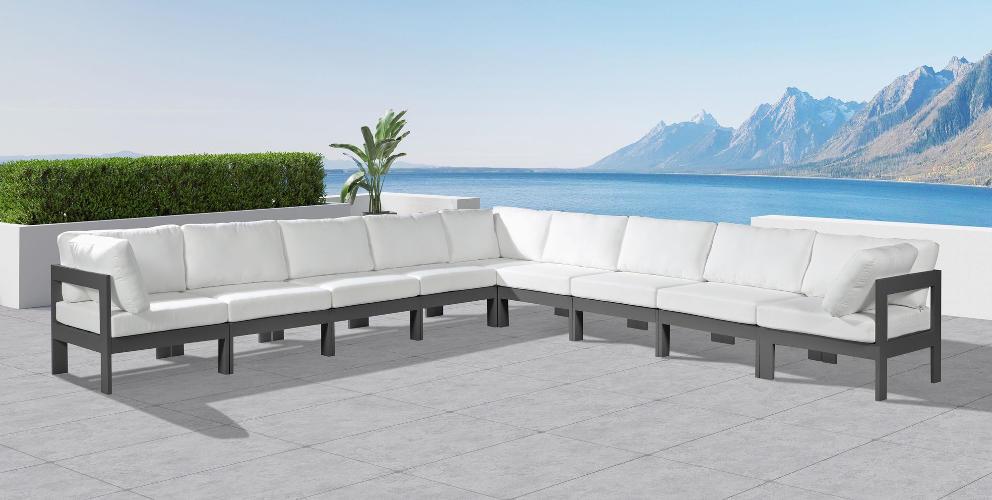 Nizuc 150" 9-Piece Outdoor Patio Waterproof Fabric Modular Sectional with Dark Grey Aluminum Frame