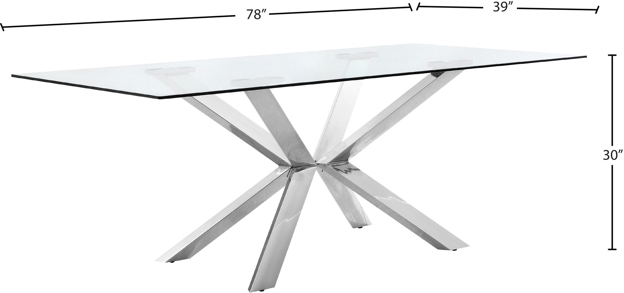 Juno 78" Rectangular Glass Dining Table with Chrome Stainless Steel Base