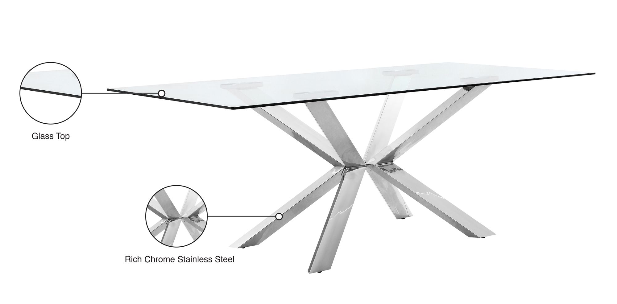 Juno 78" Rectangular Glass Dining Table with Chrome Stainless Steel Base