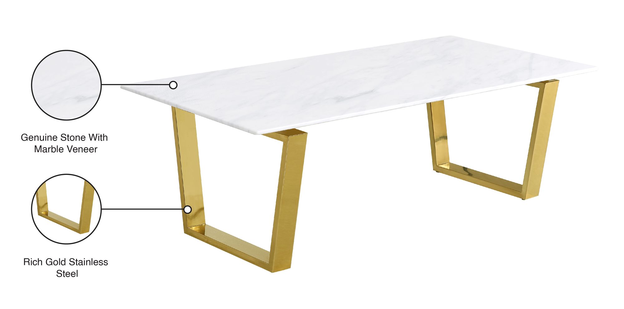 Cameron 48" Rectangular Genuine Stone Coffee Table with Gold Stainless Steel Base