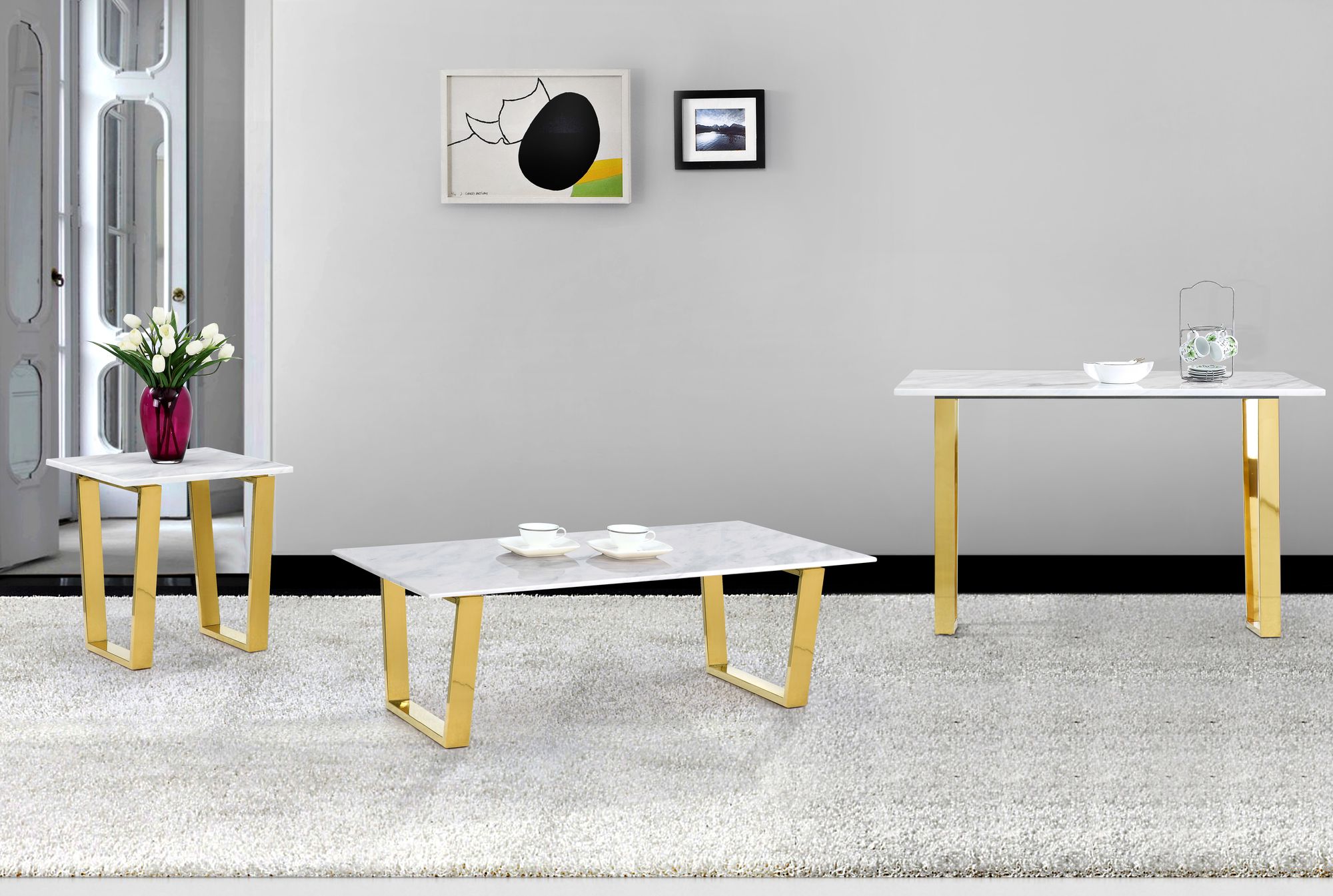 Cameron 48" Rectangular Genuine Stone Console Table with Gold Stainless Steel Base