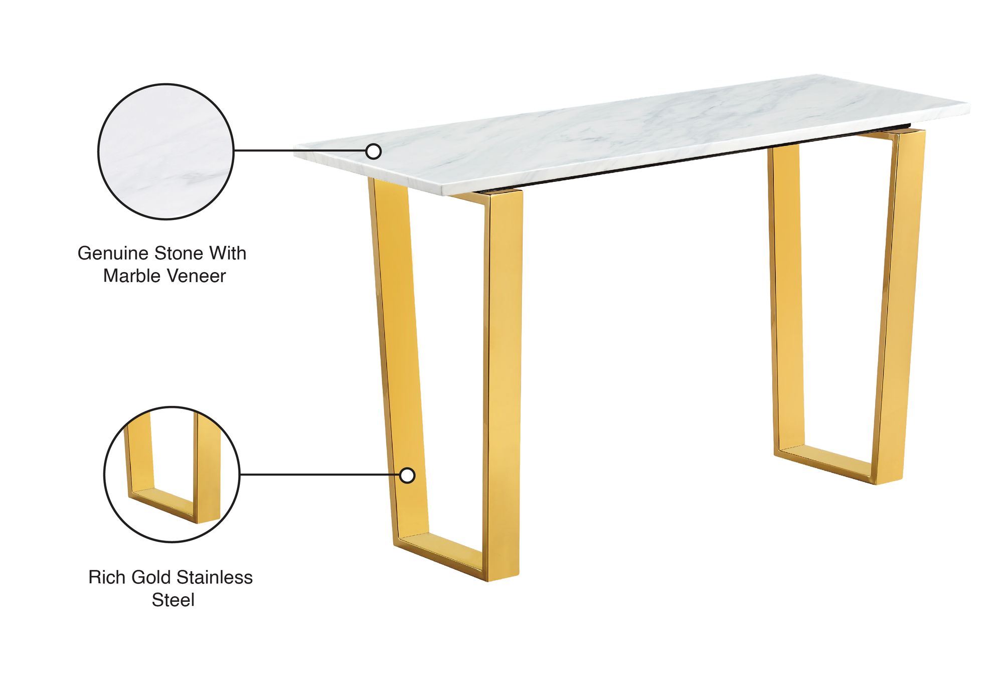 Cameron 48" Rectangular Genuine Stone Console Table with Gold Stainless Steel Base
